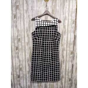 Chaps Women's Black White Sleeveless Sheath Dress Striped Check Size 12